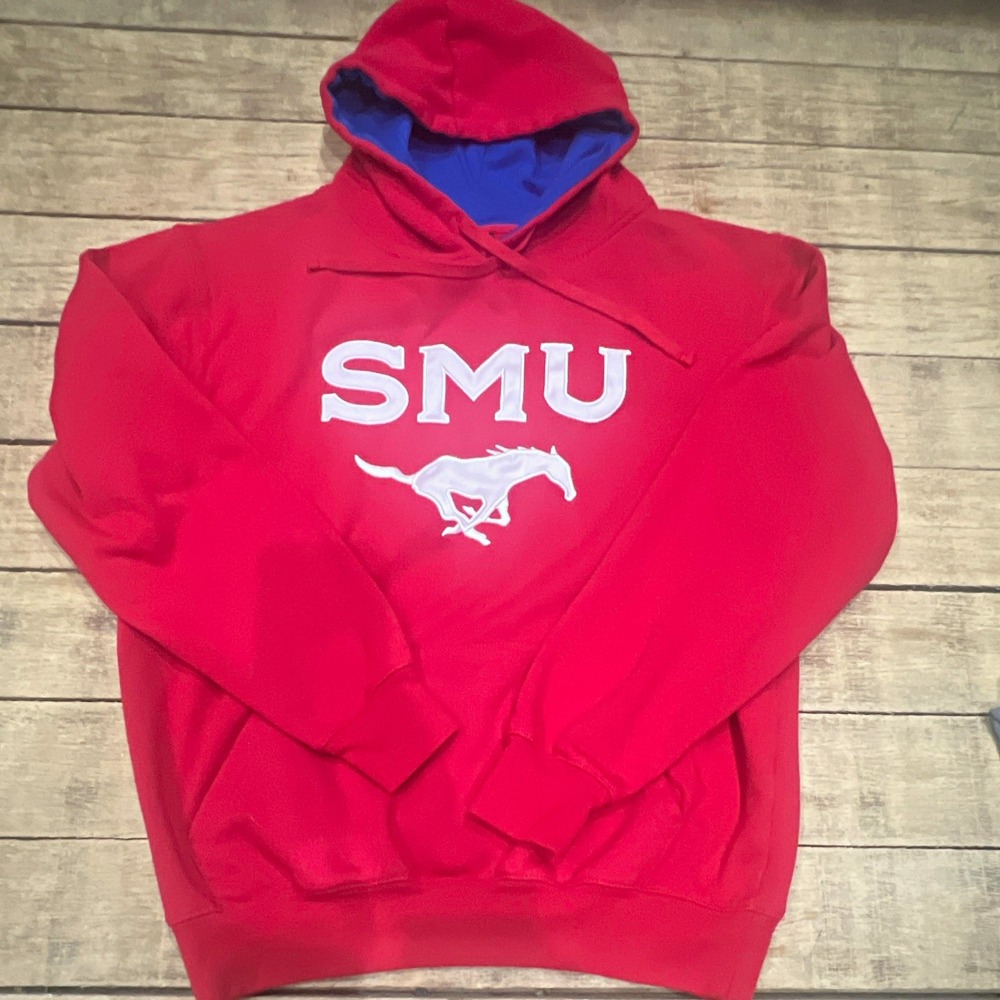 Vintage SMU Mustangs Red Pullover Hoodie Sweatshirt Size L